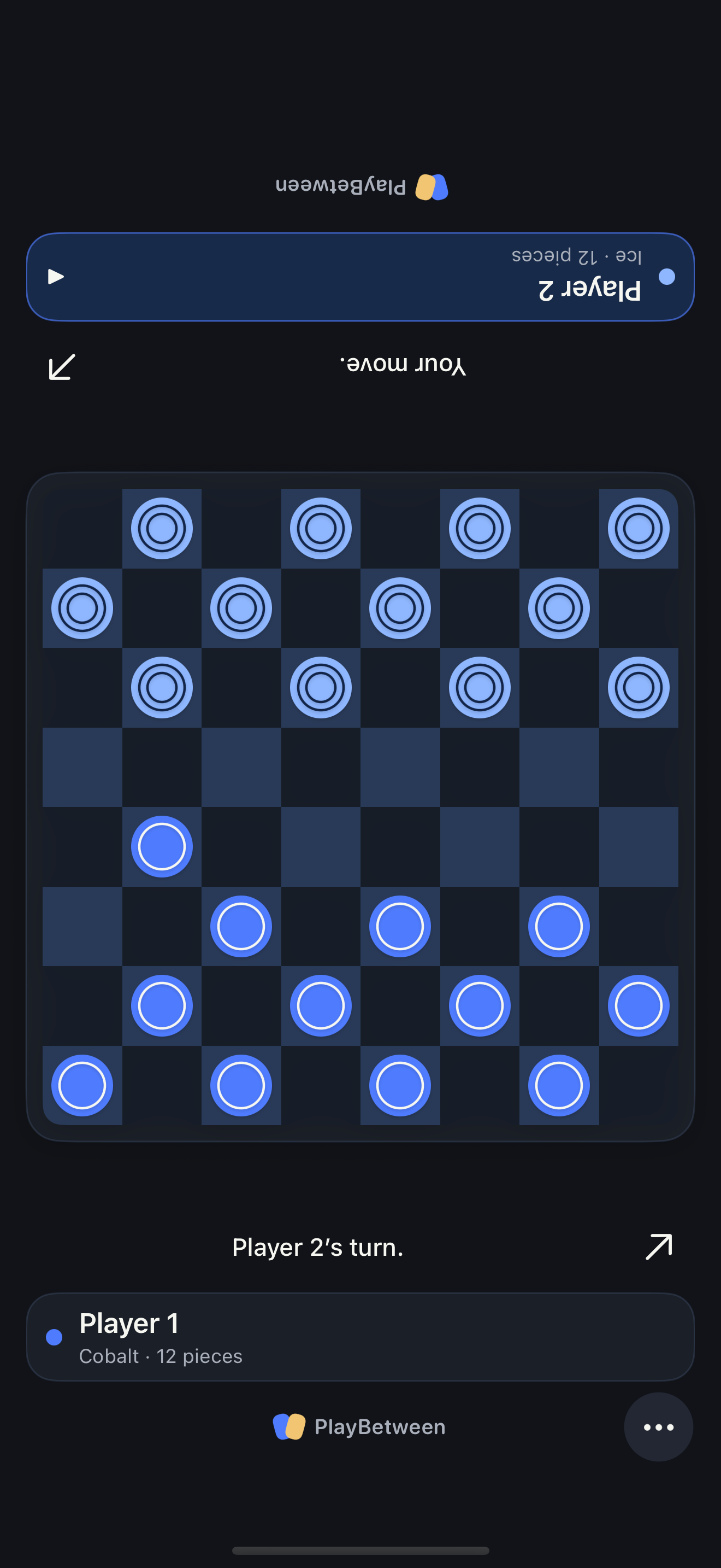 Checkers in PlayBetween on a shared screen, in portrait orientation.