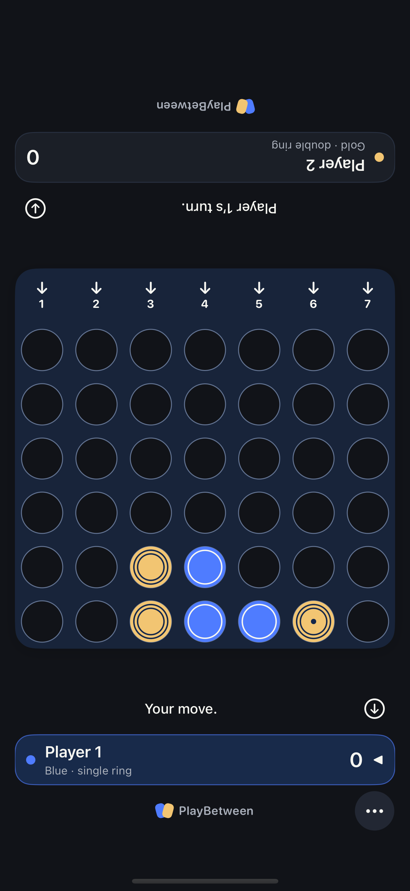 Drop 4 in PlayBetween on a shared screen, in portrait orientation.