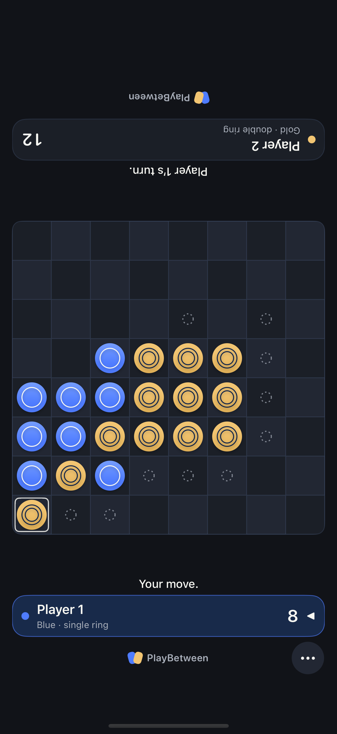 Flip Chip in PlayBetween on a shared screen, in portrait orientation.